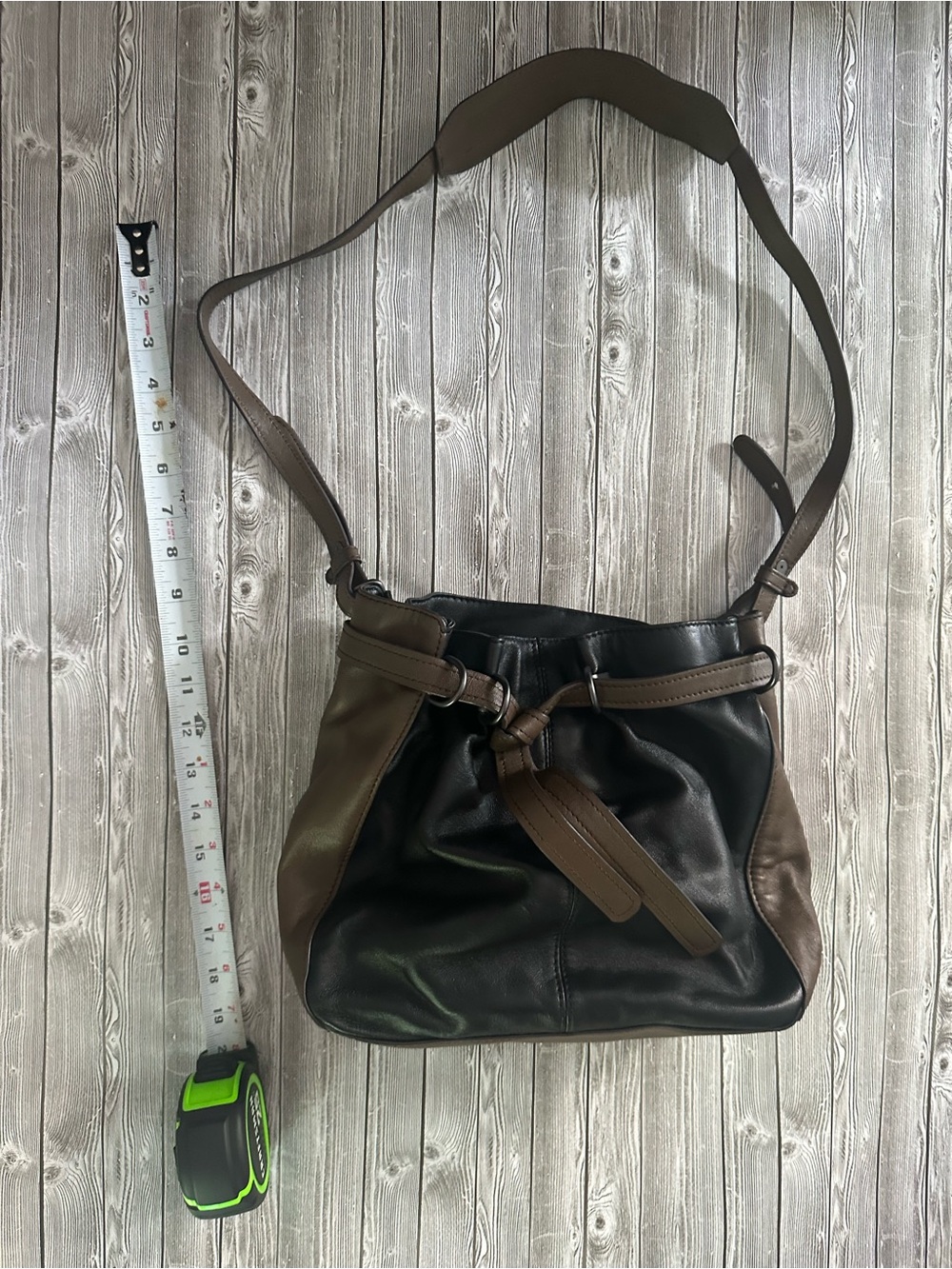 Two-Tone Black and Brown Leather Crossbody Bag